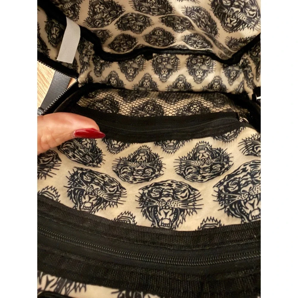 Ed Hardy Black Multi Tattoo Print Sling Bag Backpack Crossbody New NWT